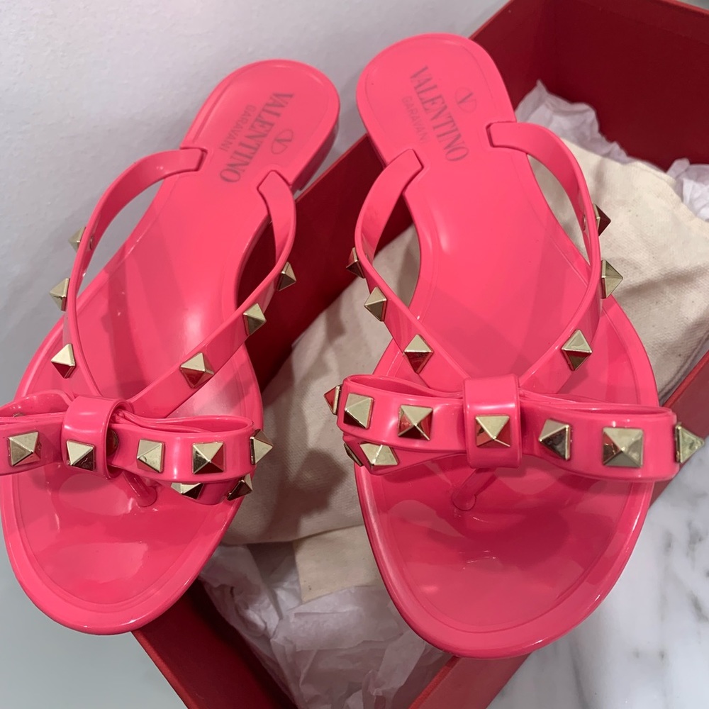 Valentino Rockstud Jelly Sandals in hot pink